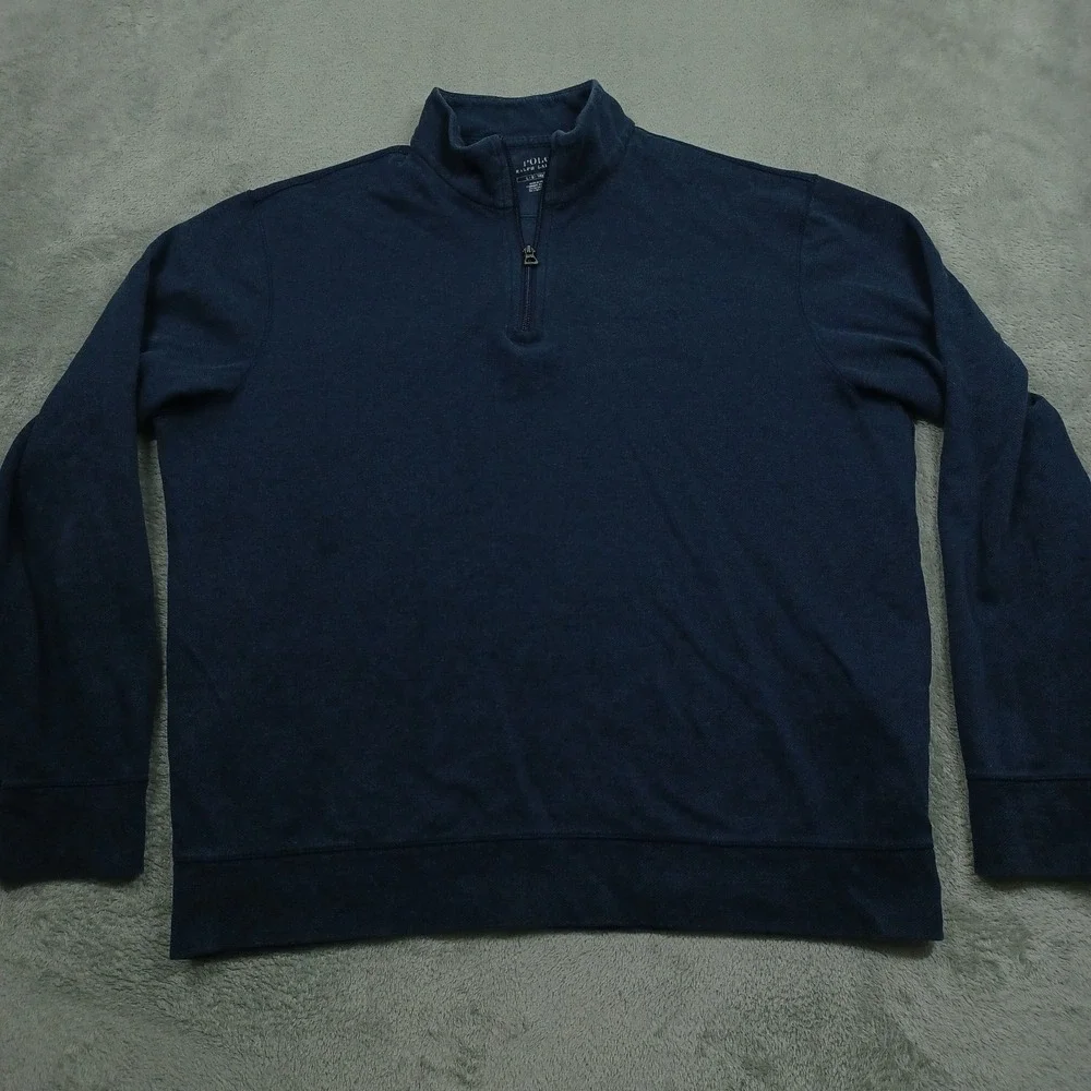 Polo Ralph Lauren Sweater Mens Large Blue 1/4 ZIp Pullover PReppy‎